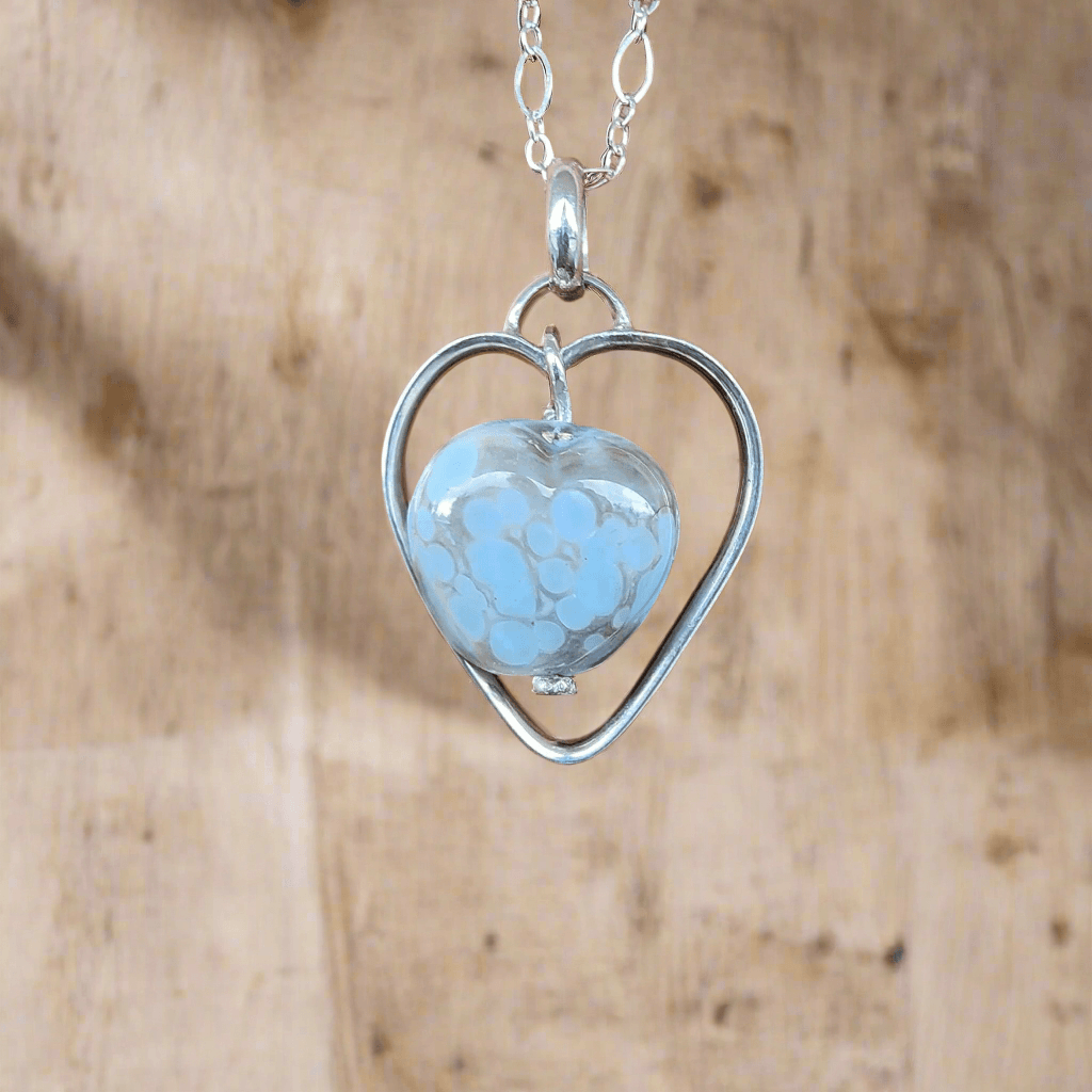Handcrafted Sterling Silver Heart Pendant Necklace – Lampwork Ceramic Heart Trinket, Sleek Style
