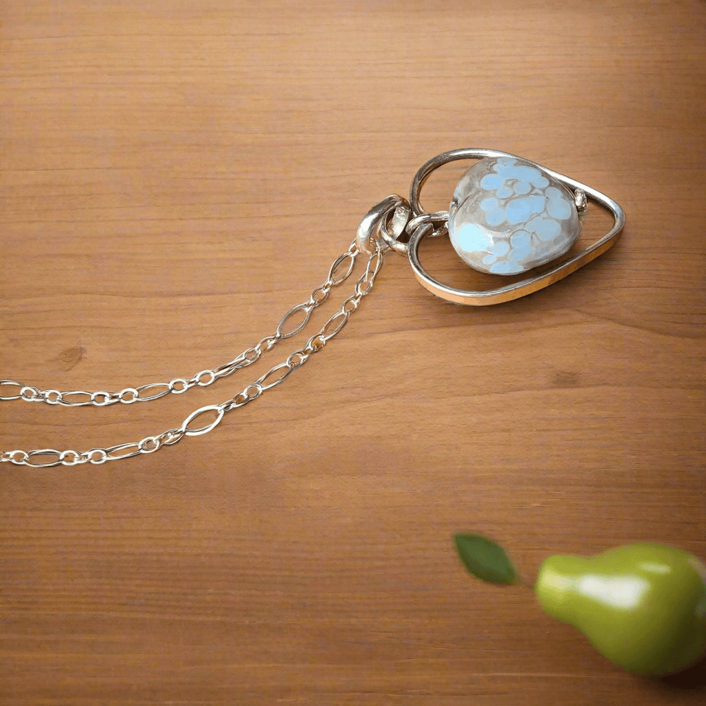 Handcrafted Sterling Silver Heart Pendant Necklace – Lampwork Ceramic Heart Trinket, Sleek Style