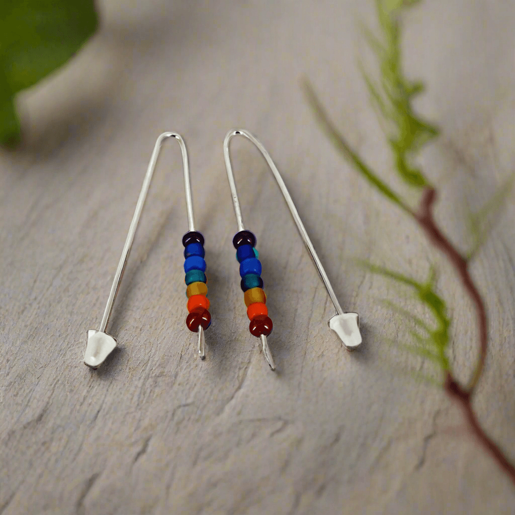 Handmade Sterling Silver 925 Chakra Earrings – Vibrant Color Glass Beads in French Hook Style✨