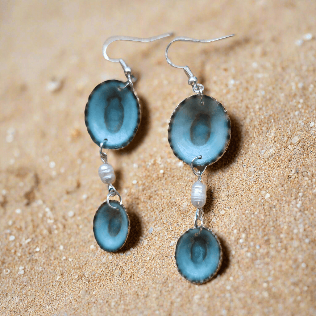 Handmade Green Limpet Shell Earrings in Sterling Silver โ Coastal-Inspired Jewelry