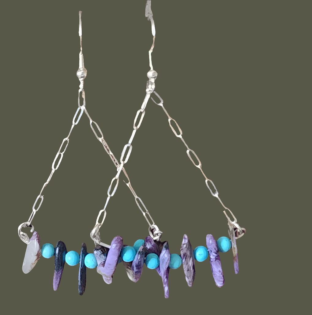 Handmade Sterling Silver Boho Earrings with Charoite & Turquoise Howlite Beads | Positive Energy Jewelry