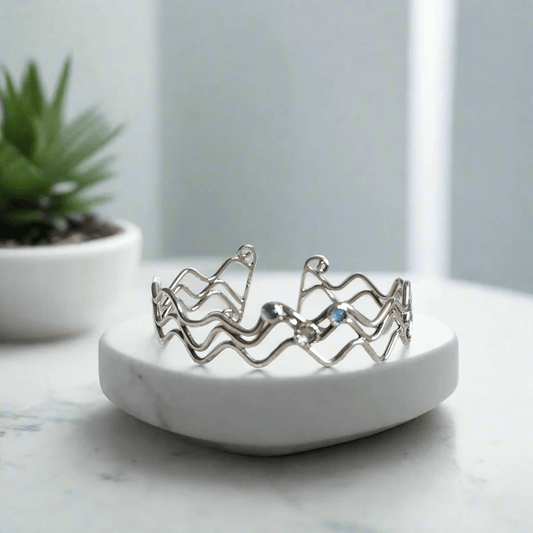 Flowing Ocean Waves Sterling Silver Cuff - Handcrafted with Sparkling Swarovski Crystals