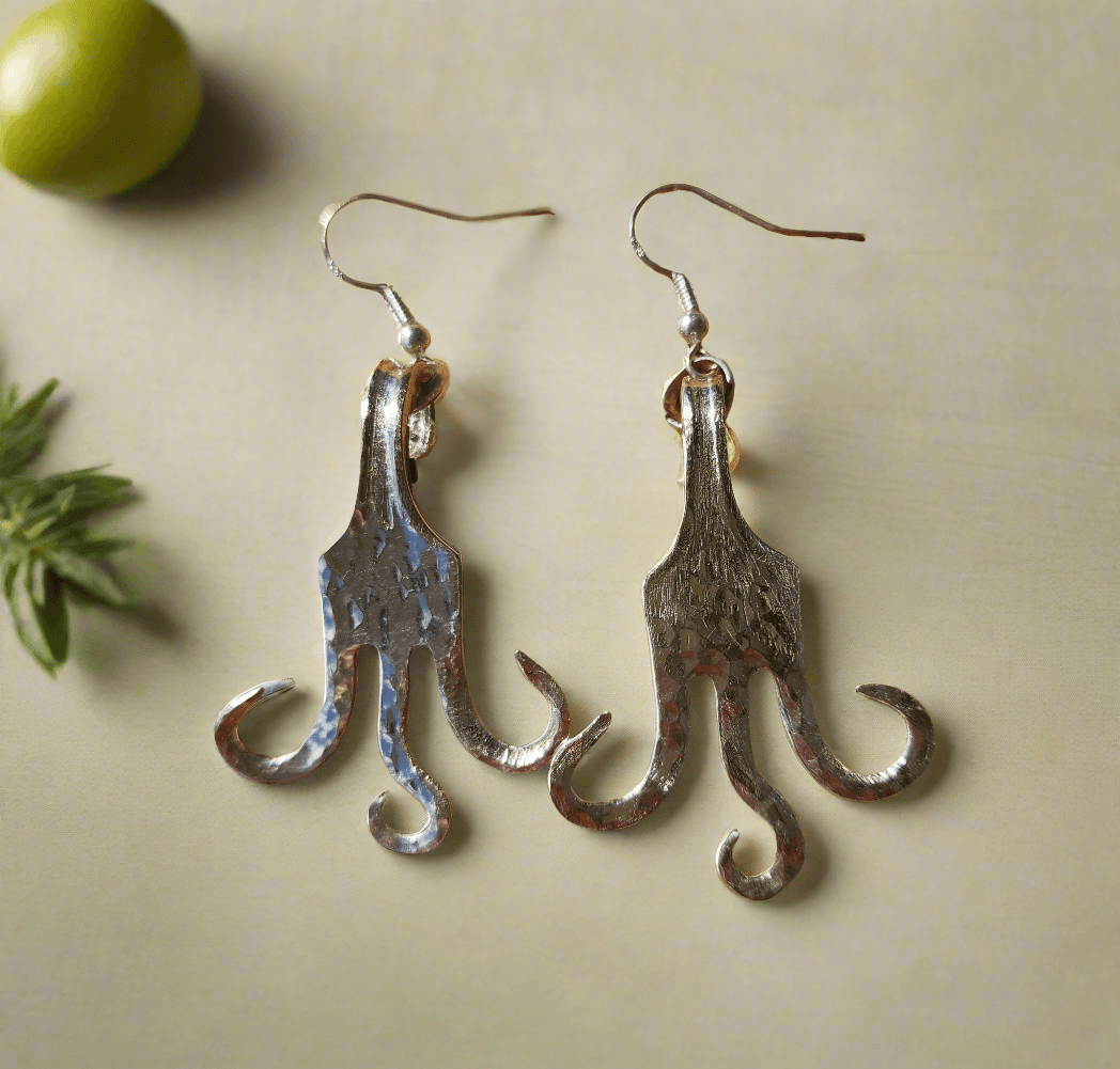 Handmade Vintage Dessert Fork Earrings Repurposed Flatware