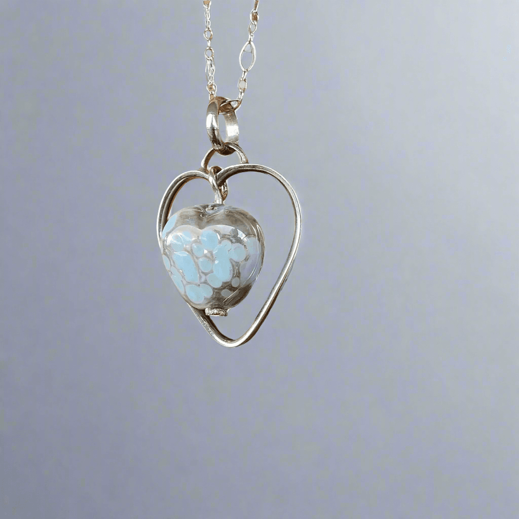 Handcrafted Sterling Silver Heart Pendant Necklace – Lampwork Ceramic Heart Trinket, Sleek Style