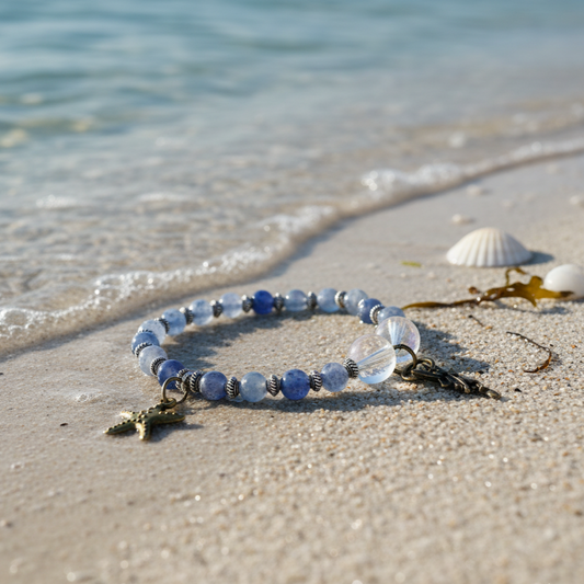 Blue Aventurine Stretchband With Angel Aura Quartz And Fairy-Starfish Charm - South Florida Boho Boutique