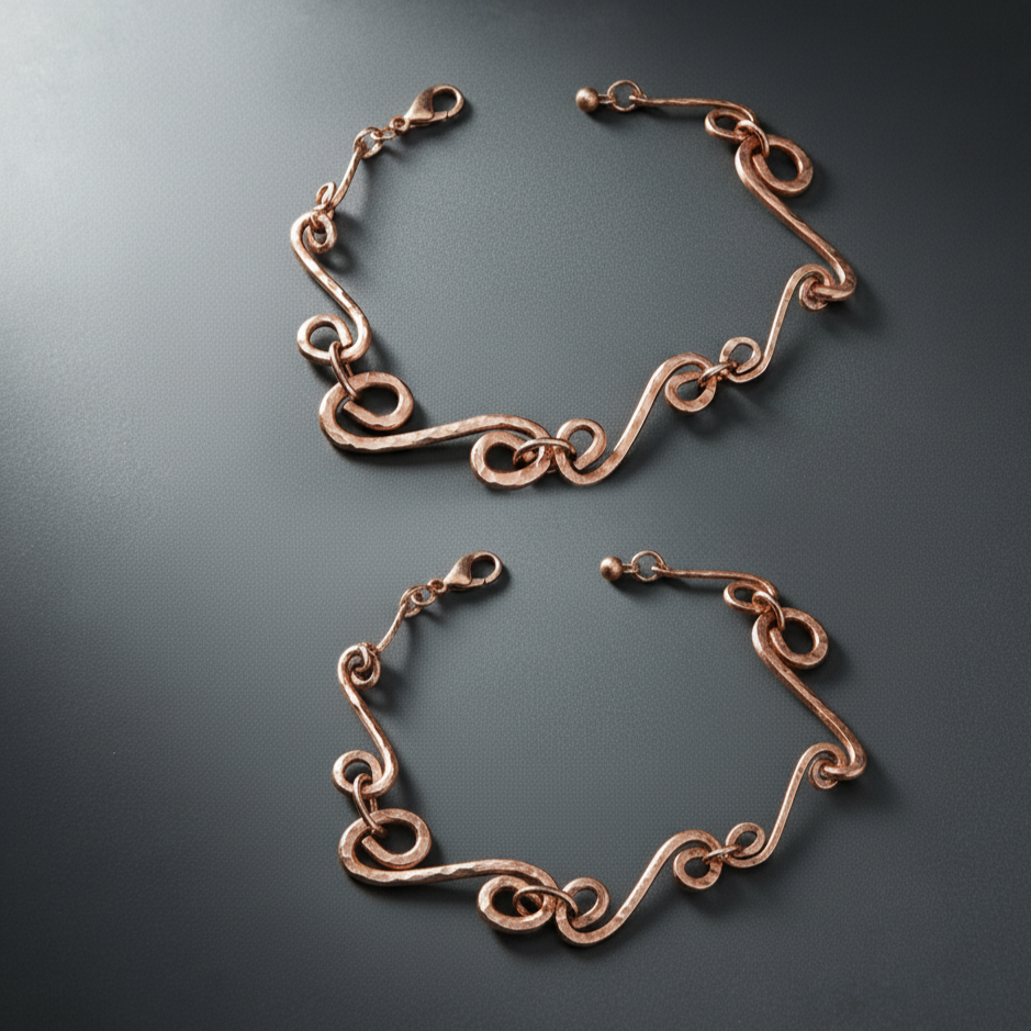 Handmade Solid Copper S-Style Links Bracelet â Light Hammered Texture, 7" & 8" Lengths, Boho Charm
