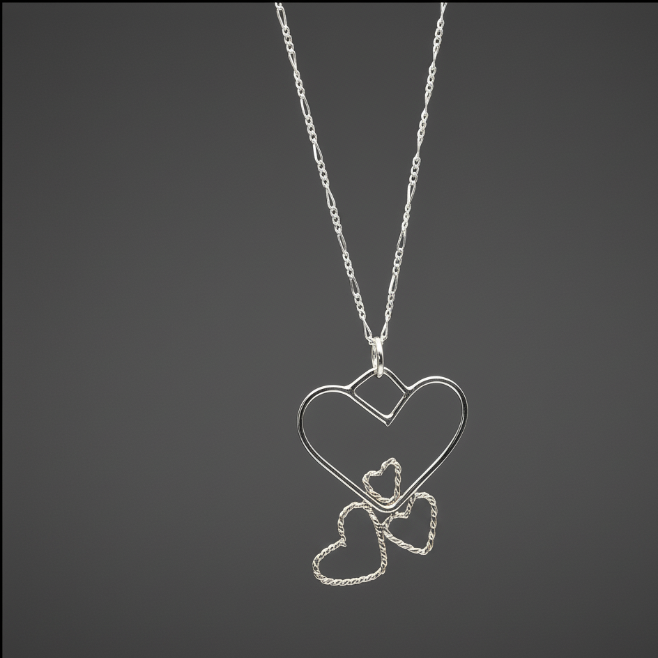 Sterling Silver Quadruple Heart Hammered and Twisted Combo- Interchangeable Chain
