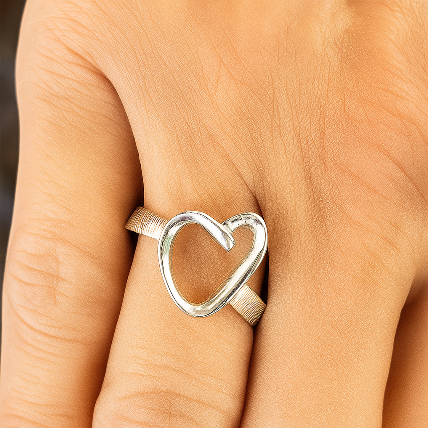Handmade .925 Sterling Silver Heart Ring | Hammered Textured Band & Smooth Heart Design
