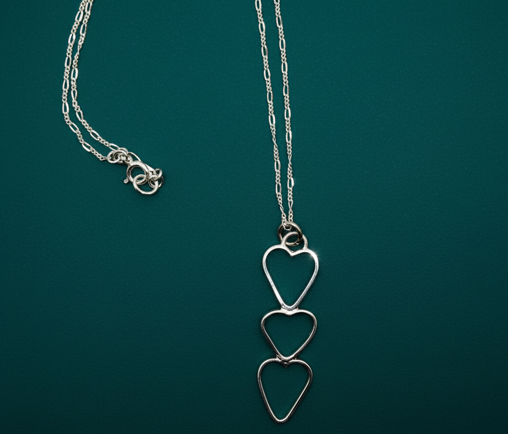 Sterling Silver 3 Hearts Pendant - Interchangable Chain