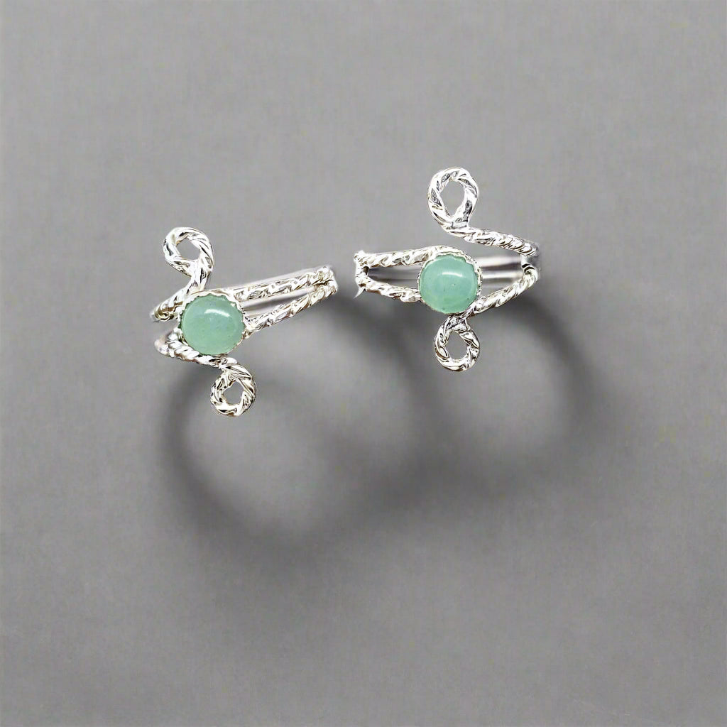 Sterling Silver Twisted Band With Green Aventurine - Adjustable - South Florida Boho Boutique