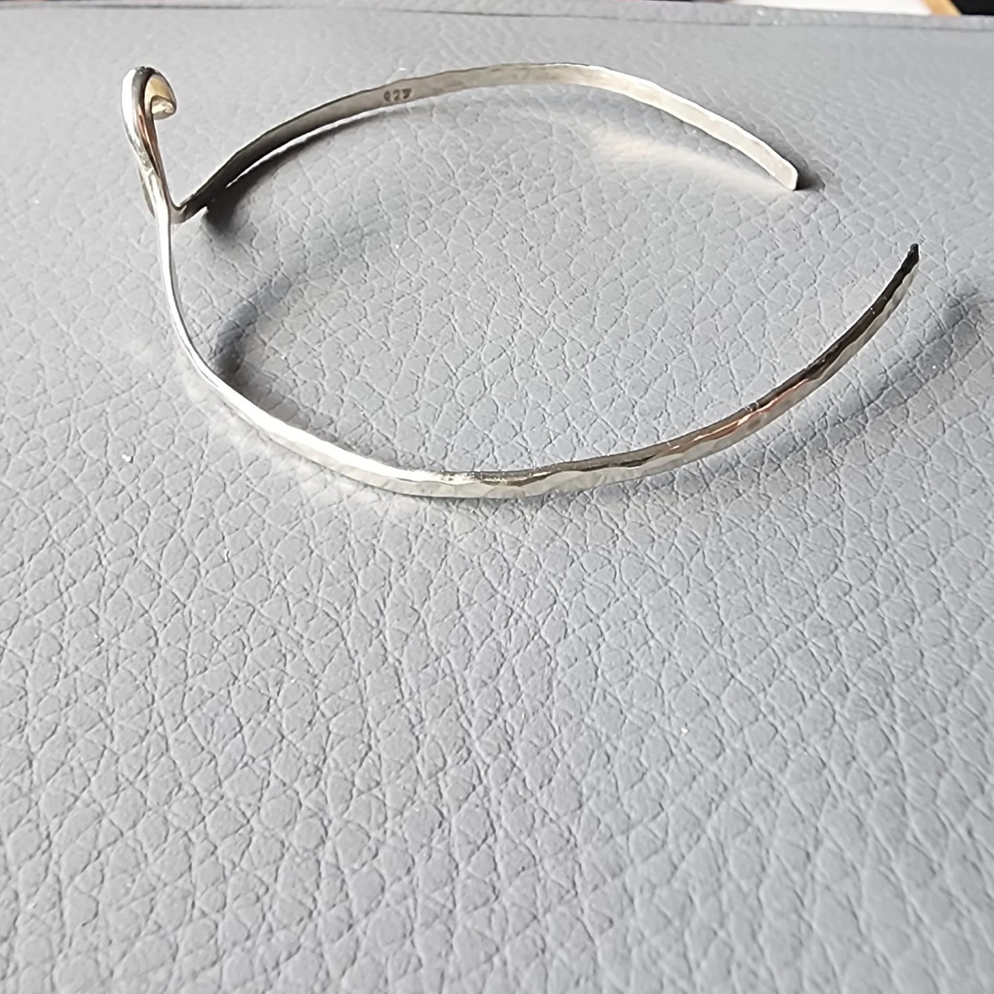 Sterling Silver Wave Delicate Bracelet Cuff Hammered Style