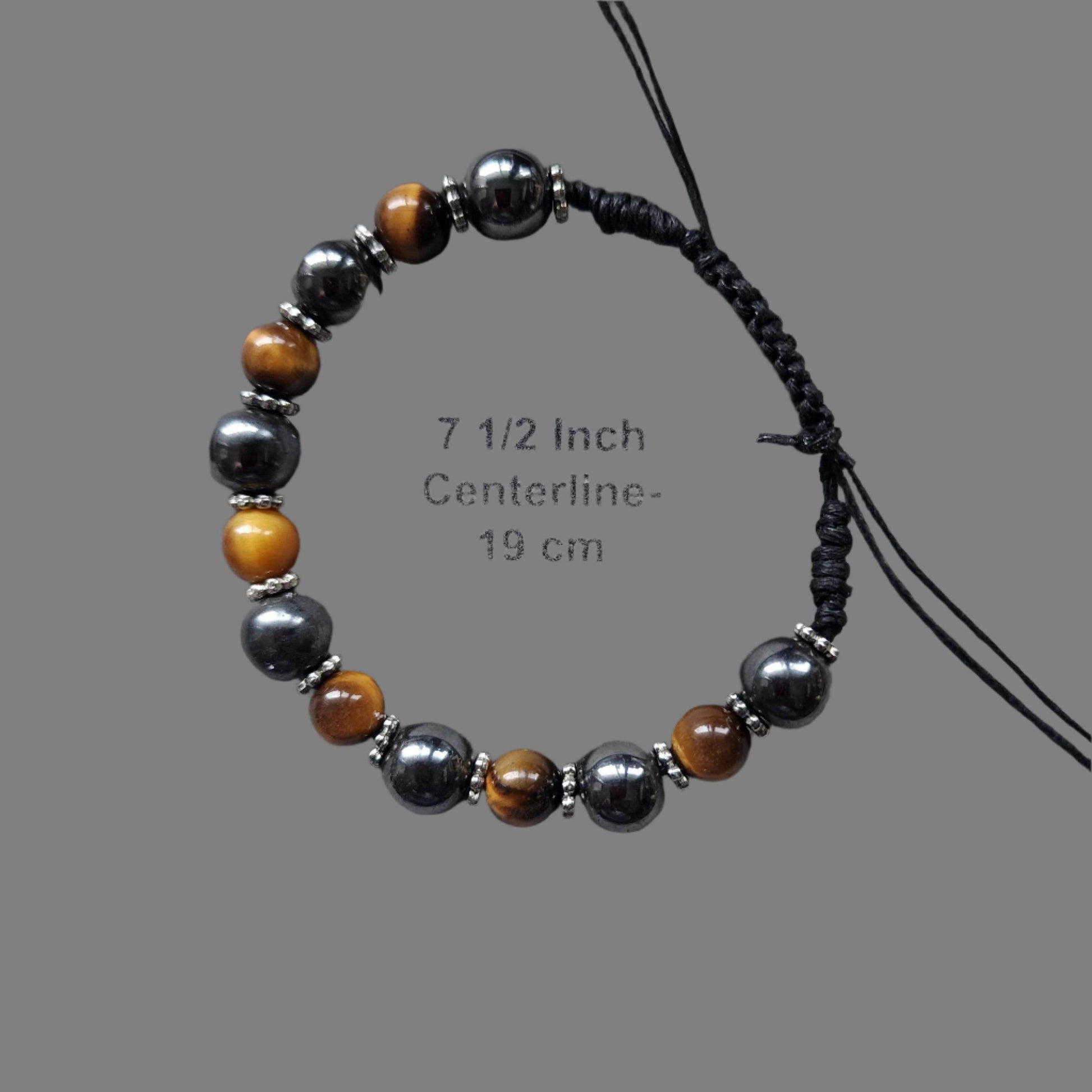 Men's Tiger's Eye & Hematite Drawstring Bracelet – 8mm/9mm Beads - adjustable