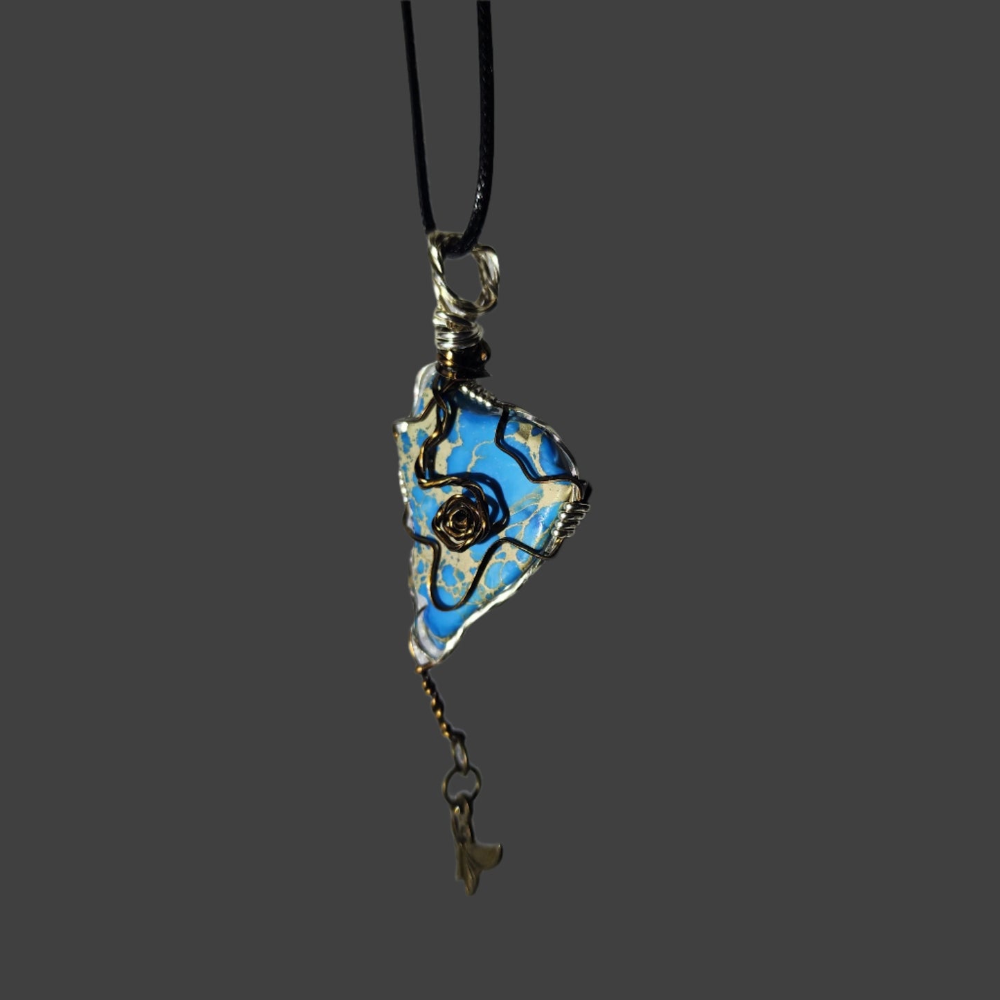 Handmade Sea Sediment Jasper Pendant Necklace with Butterfly Charm