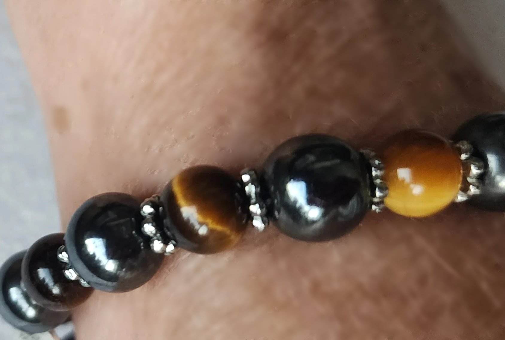 Men's Tiger's Eye & Hematite Drawstring Bracelet – 8mm/9mm Beads - adjustable