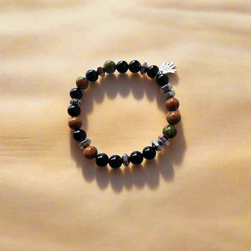 Unakite & Black Onyx Men’s Bracelet – Grounding & Balance | Handmade Boho Crystal Jewelry