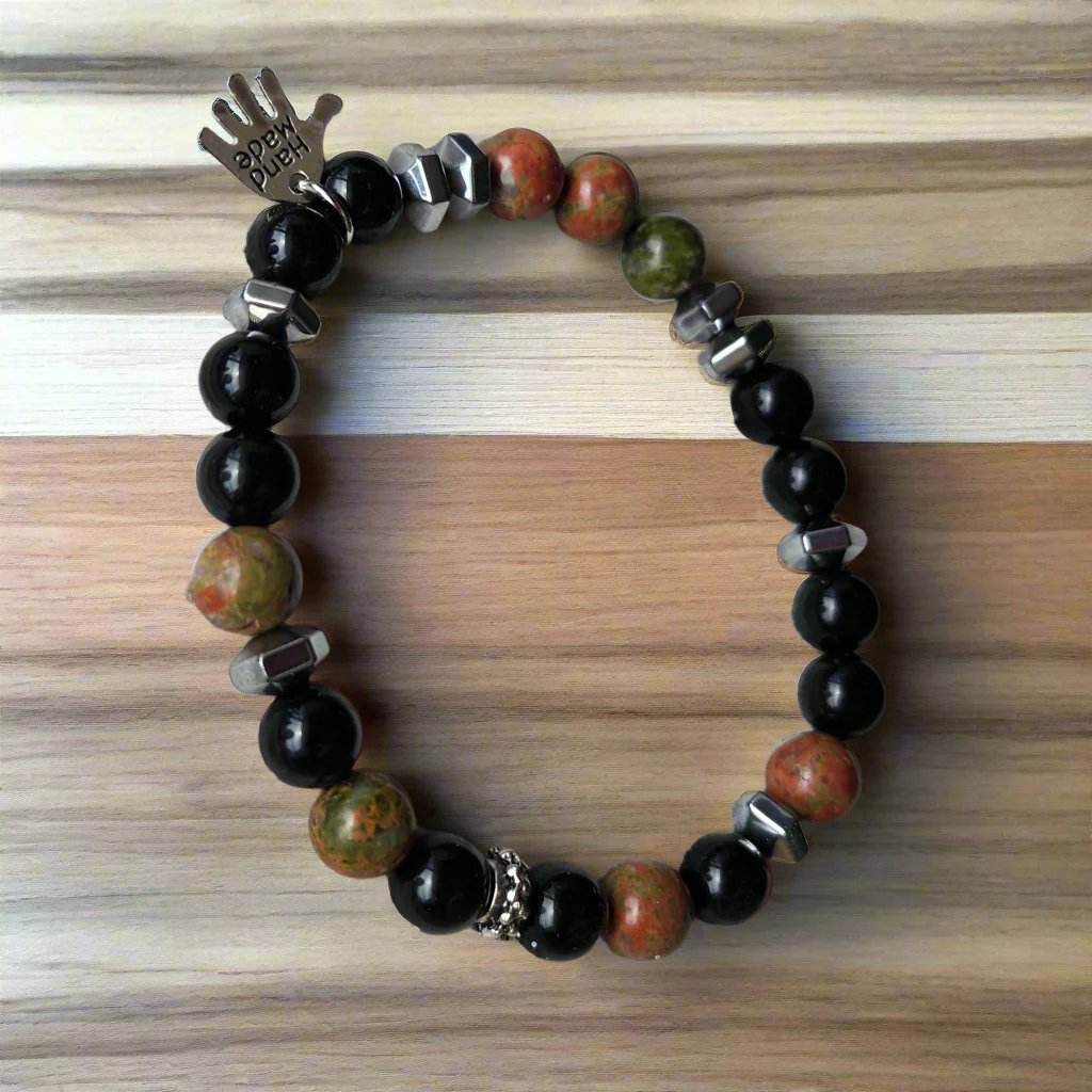 Unakite & Black Onyx Men’s Bracelet – Grounding & Balance | Handmade Boho Crystal Jewelry