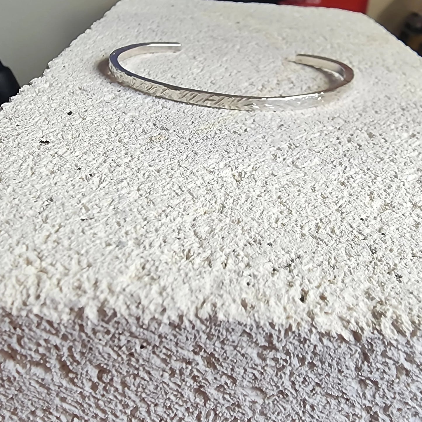 Sterling Silver Cuff Bracelet Hammered Texture Rectangular