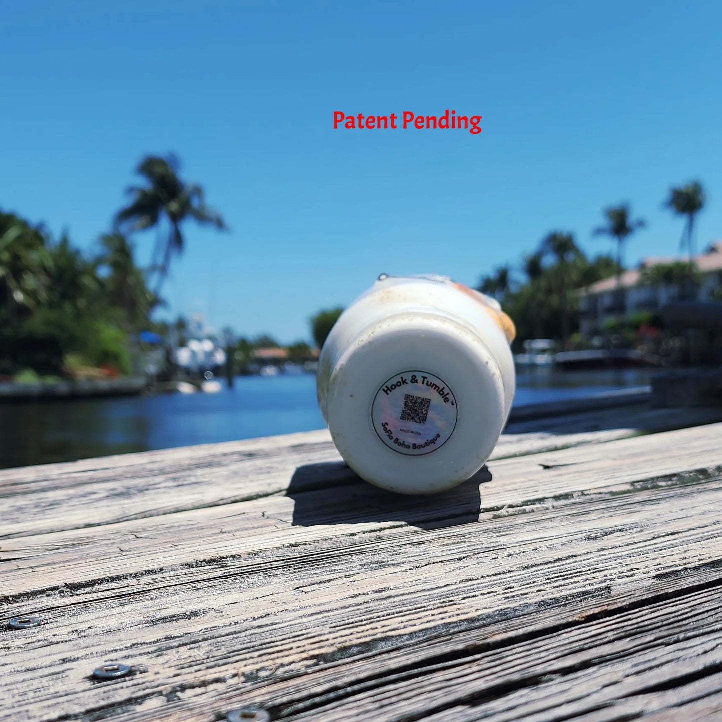Base view Shore Thing Hook & Tumble™ showing real fishing hooks and sand in clear epoxy resin