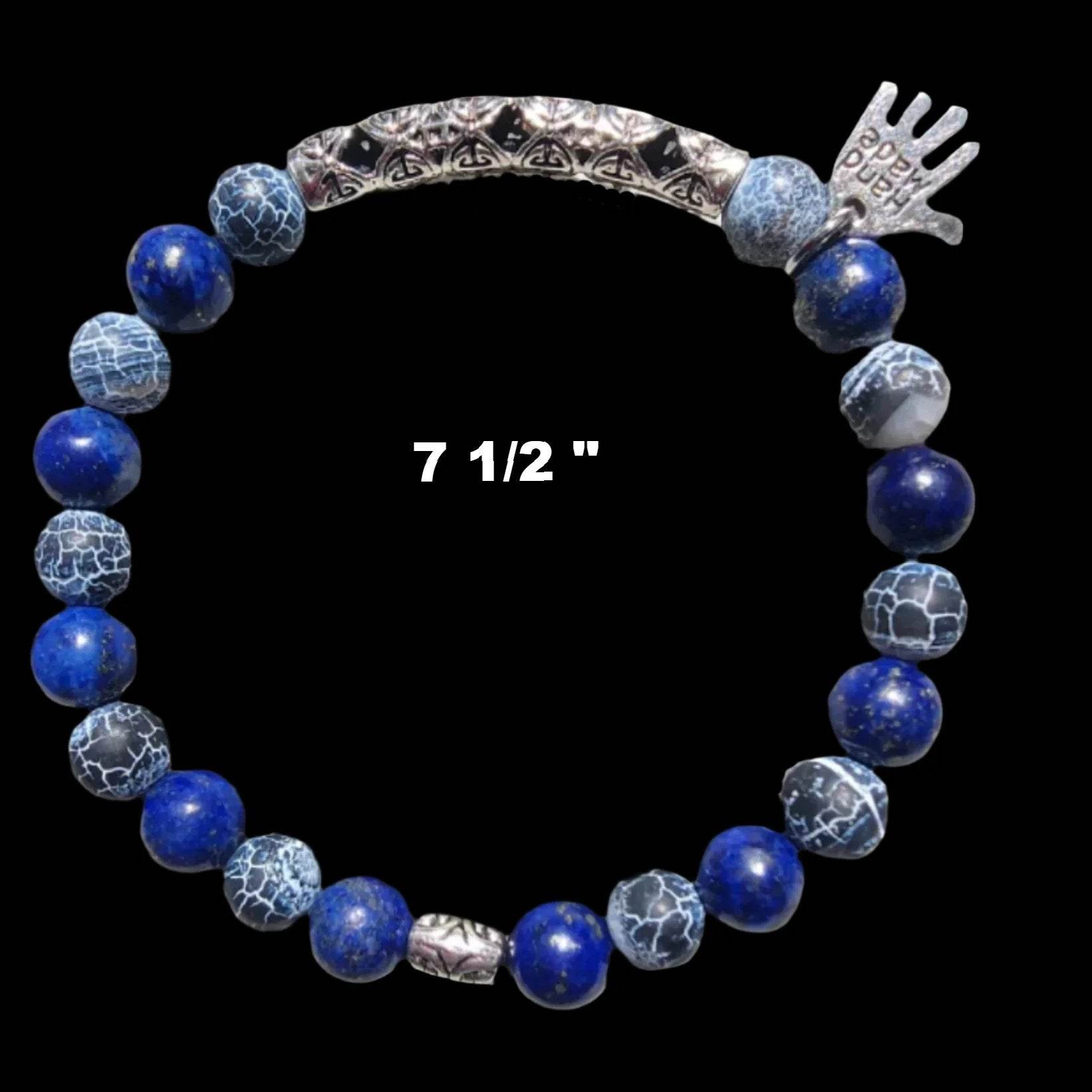 Men’s Gemstone Bracelet – Black Crackled Jasper & Lapis Lazuli with Silver-Tone Center