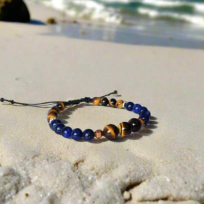 Men's Tiger’s Eye & Lapis Lazuli Bracelet – Bronze & Silver-Tone Accents