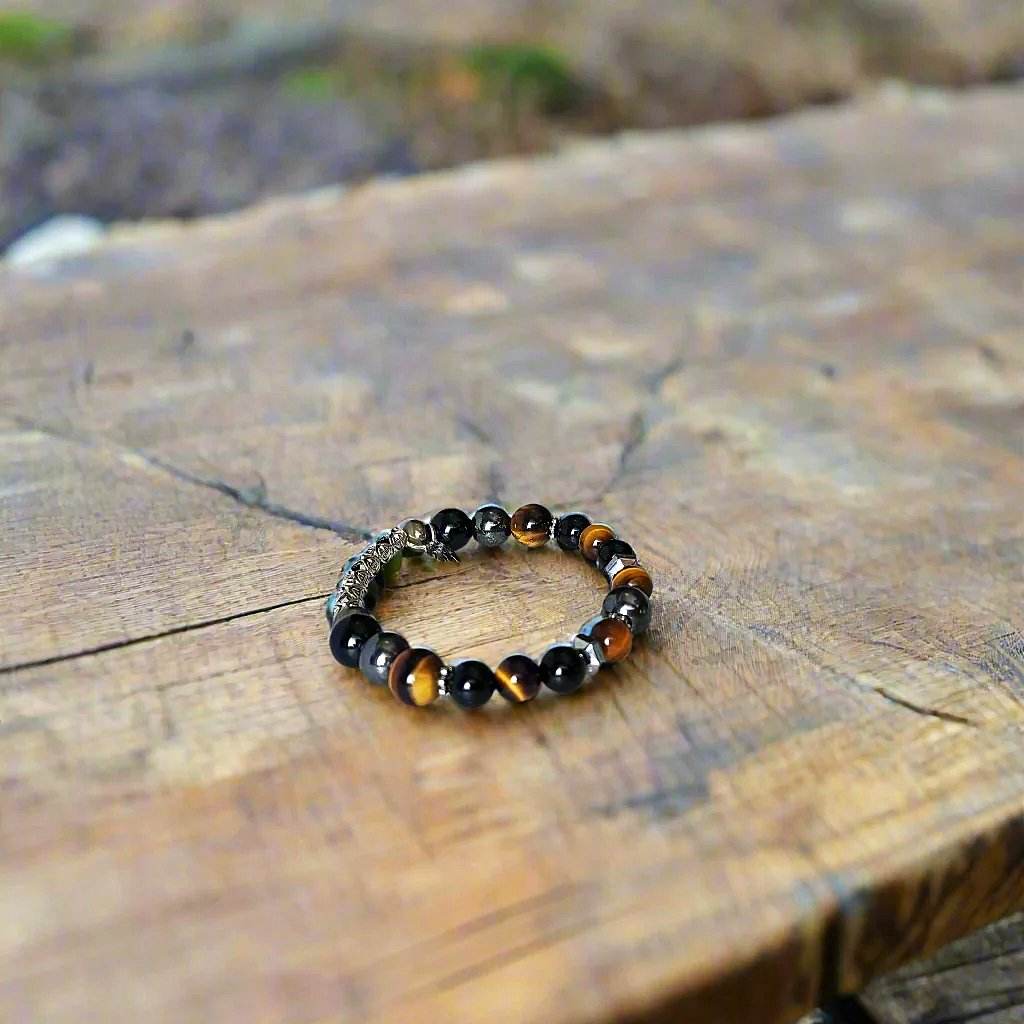 Men’s Gemstone Bracelet – Tiger’s Eye, Hematite & Black Onyx | Handmade Spiritual Healing Jewelry