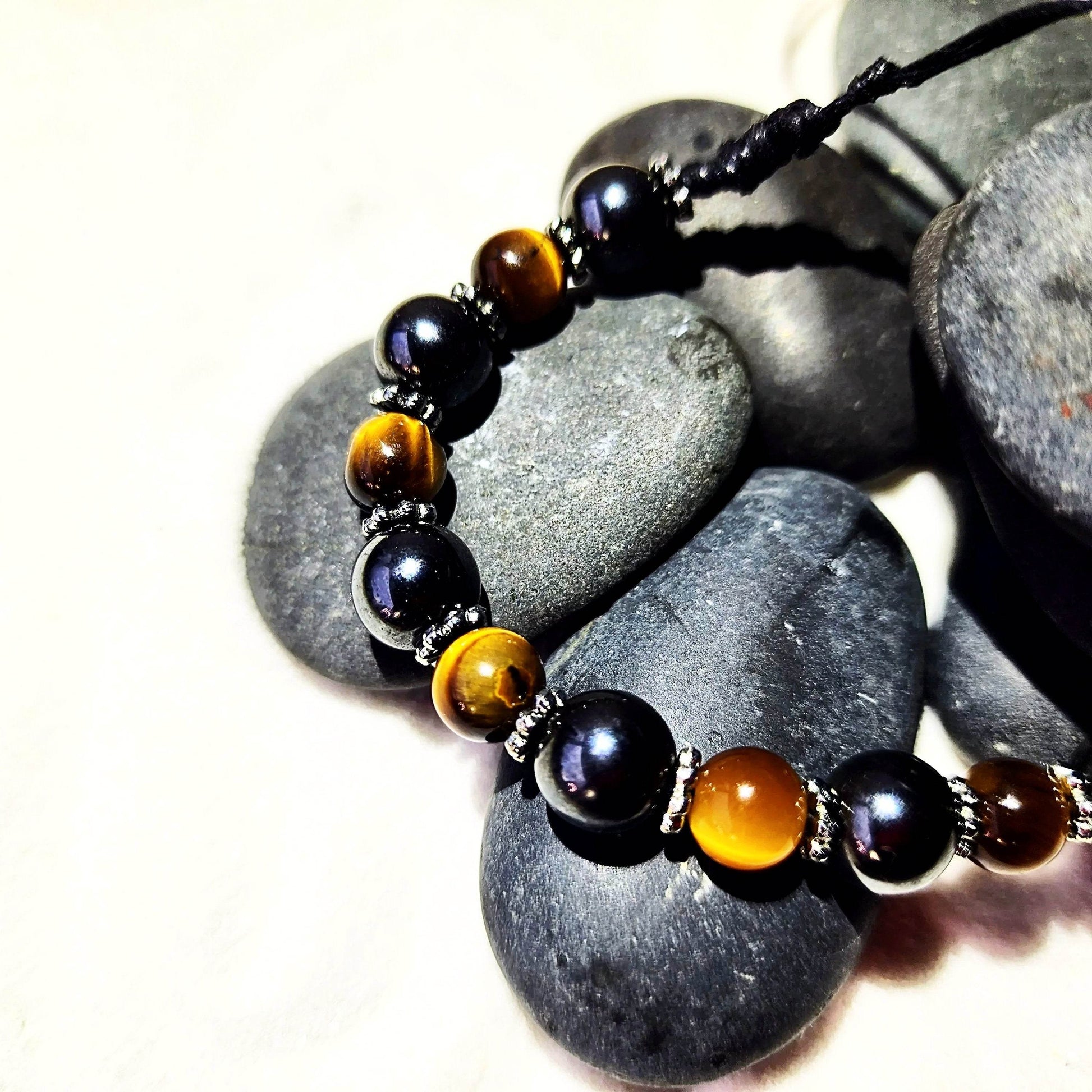 Men's Tiger's Eye & Hematite Drawstring Bracelet – 8mm/9mm Beads - adjustable