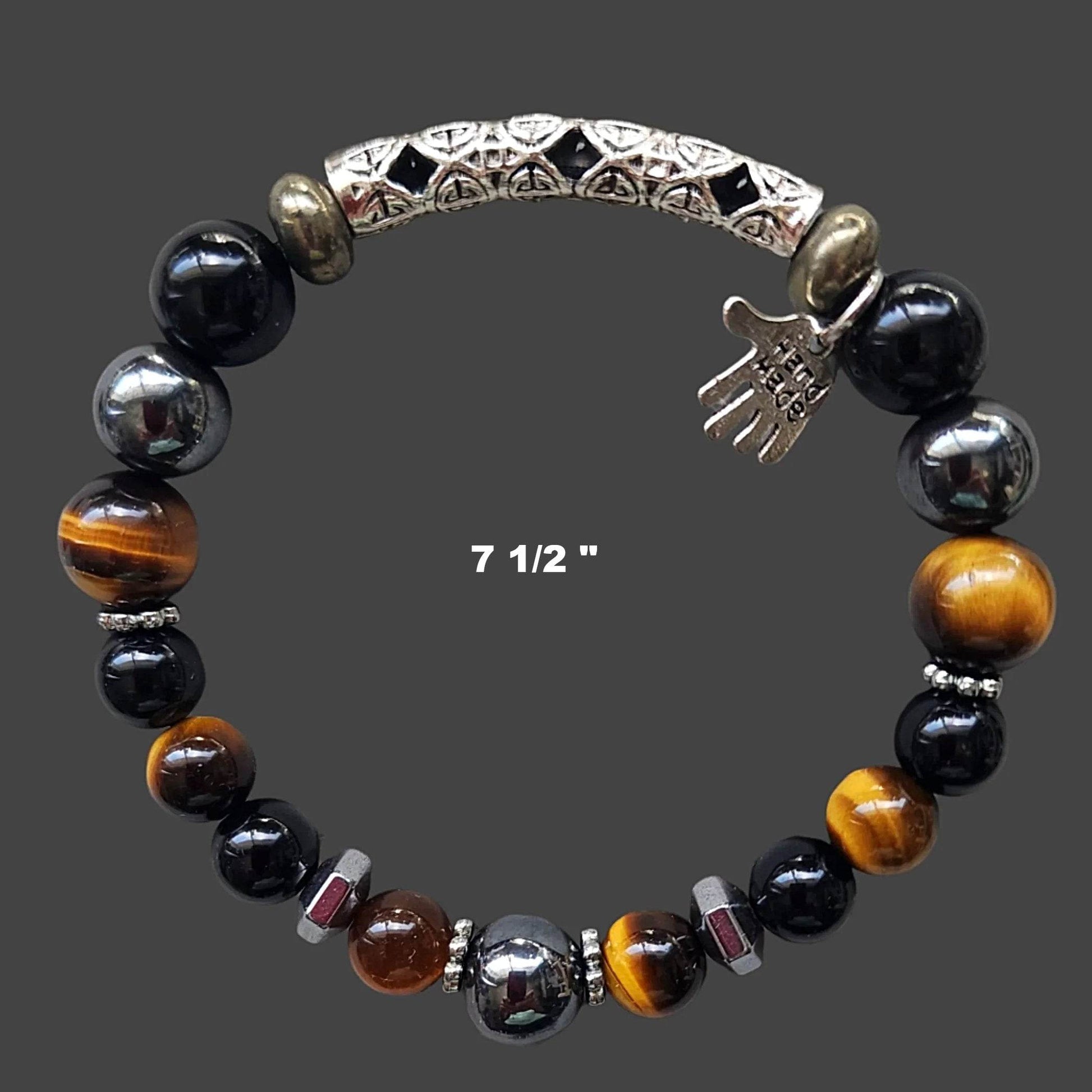 Men’s Gemstone Bracelet – Tiger’s Eye, Hematite & Black Onyx | Handmade Spiritual Healing Jewelry