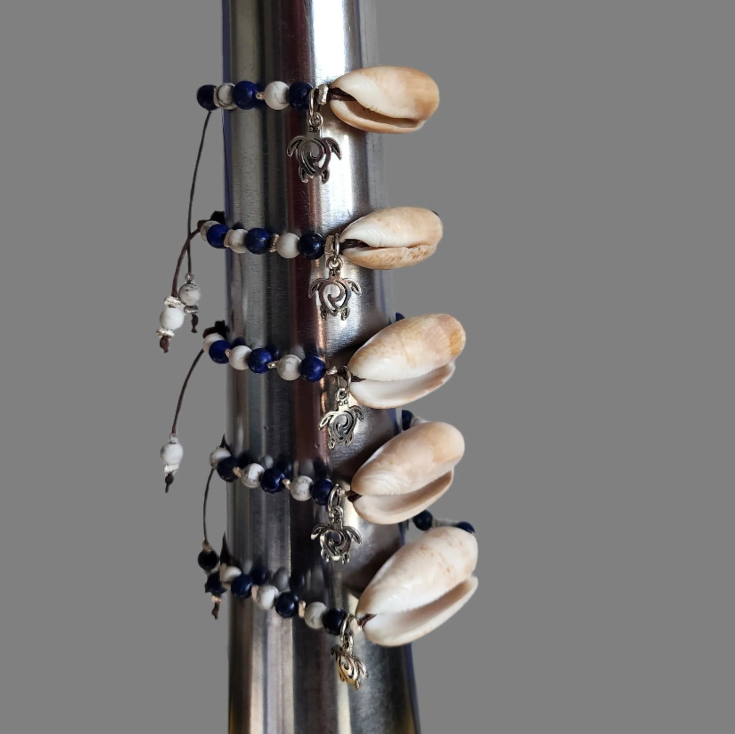 Lapis Lazuli Howlite Shell Bridesmaid Bracelet Set – 5-Pack Beach Wedding Gift