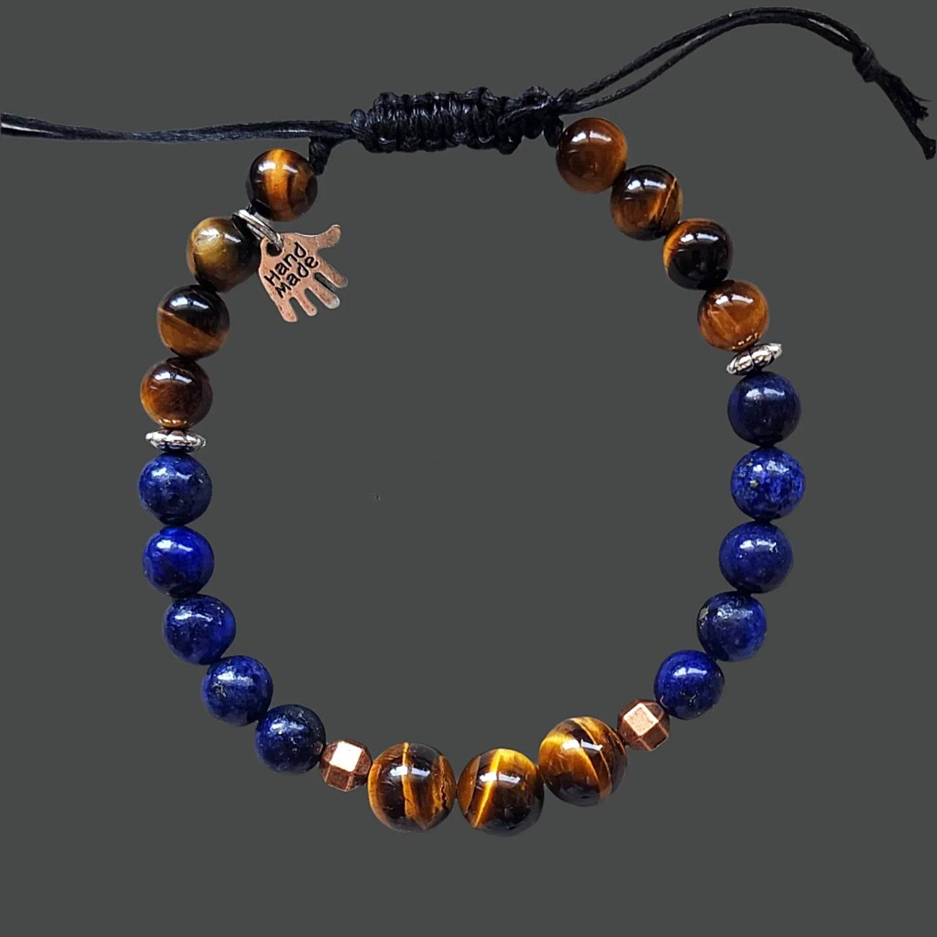 Men's Tiger’s Eye & Lapis Lazuli Bracelet – Bronze & Silver-Tone Accents