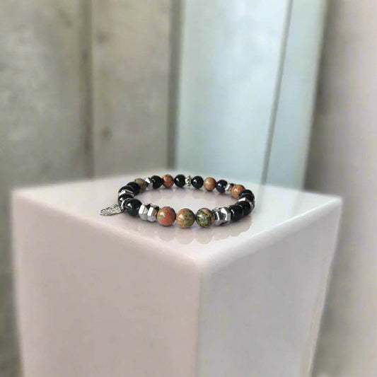 Unakite & Black Onyx Men’s Bracelet – Grounding & Balance | Handmade Boho Crystal Jewelry