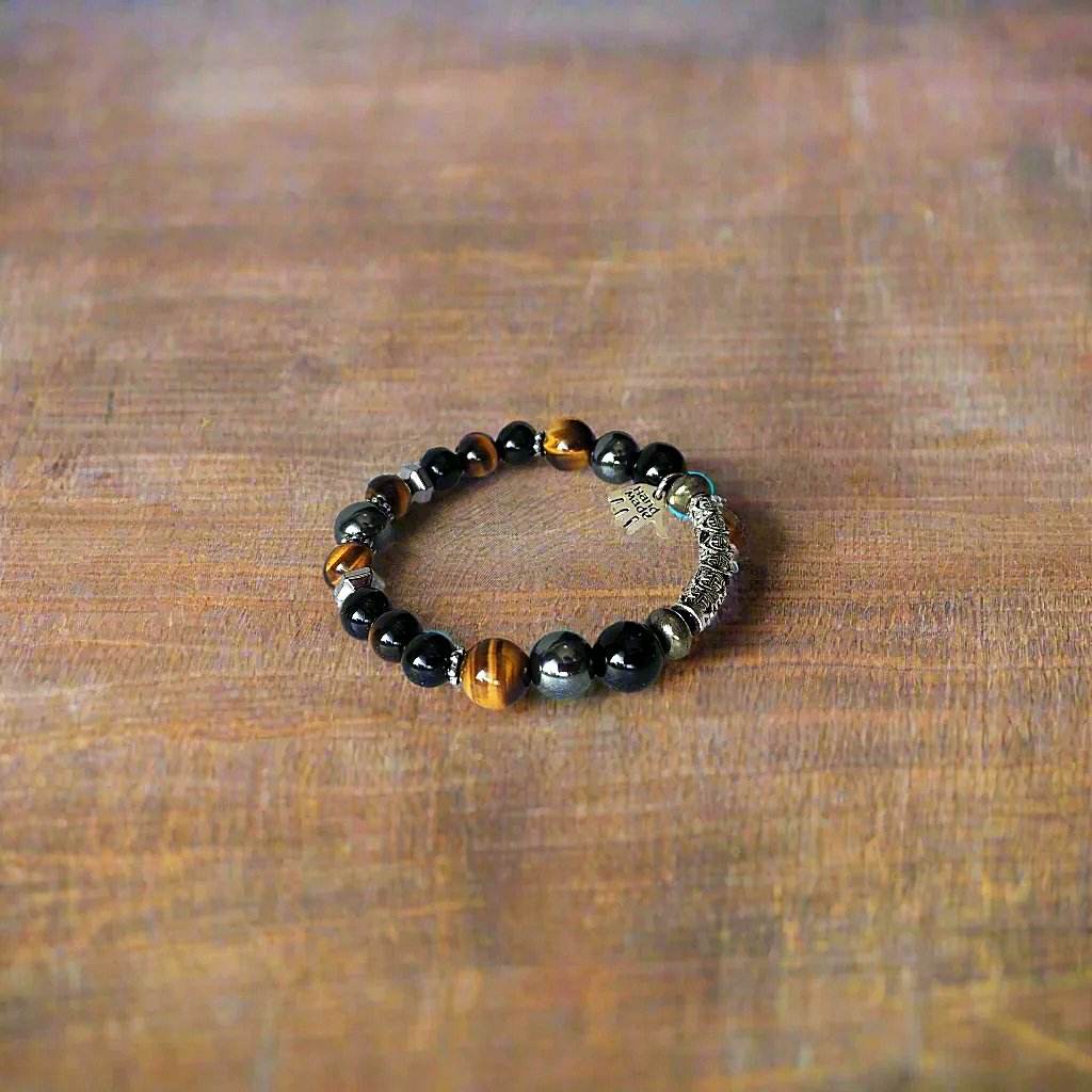 Men’s Gemstone Bracelet – Tiger’s Eye, Hematite & Black Onyx | Handmade Spiritual Healing Jewelry