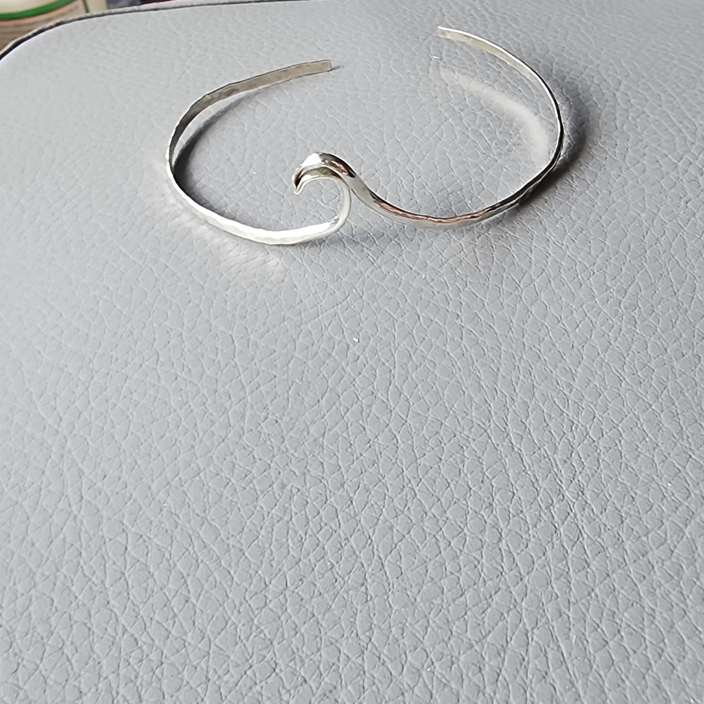 Sterling Silver Wave Delicate Bracelet Cuff Hammered Style