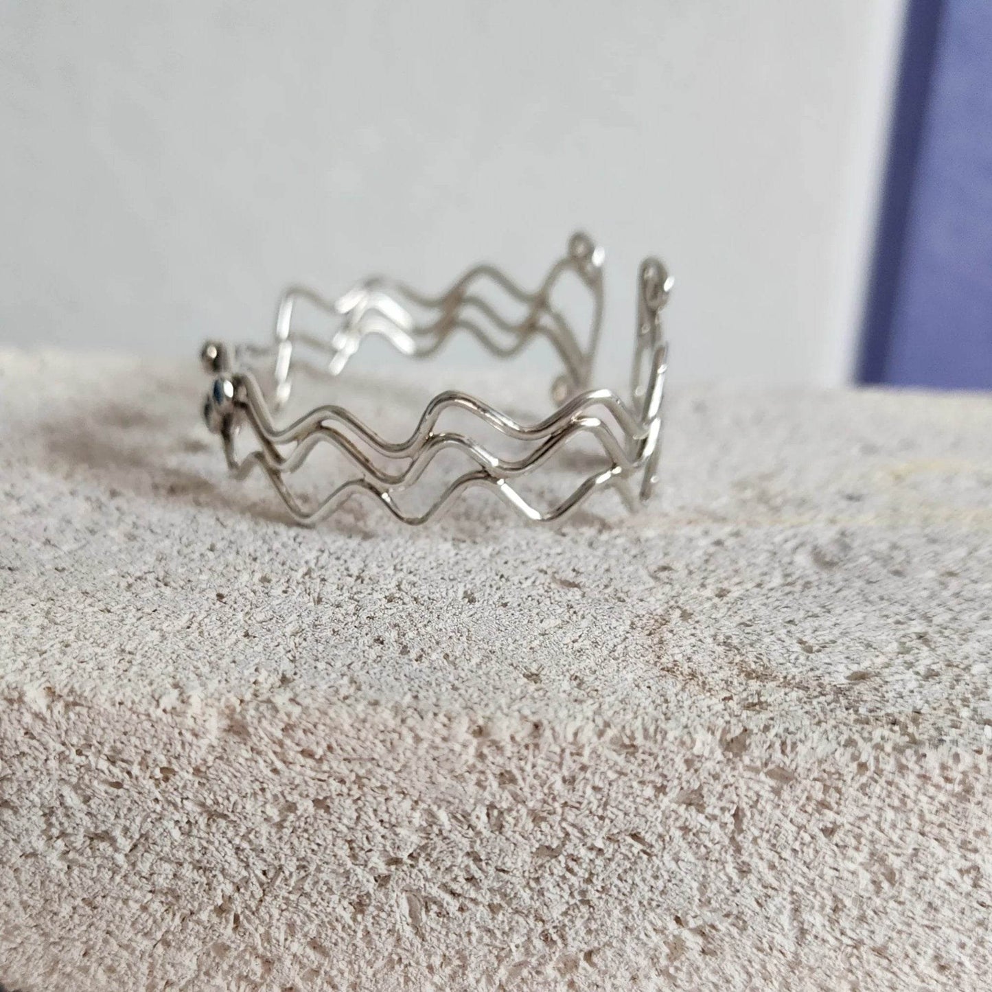 Flowing Ocean Waves Sterling Silver Cuff - Handcrafted with Sparkling Swarovski Crystals