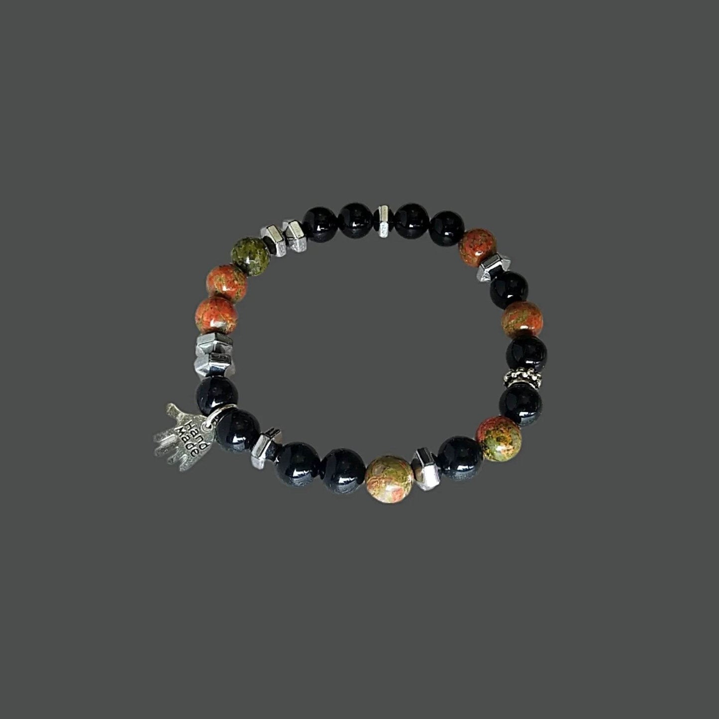 Unakite & Black Onyx Men’s Bracelet – Grounding & Balance | Handmade Boho Crystal Jewelry
