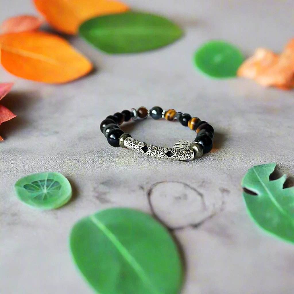 Men’s Gemstone Bracelet – Tiger’s Eye, Hematite & Black Onyx | Handmade Spiritual Healing Jewelry