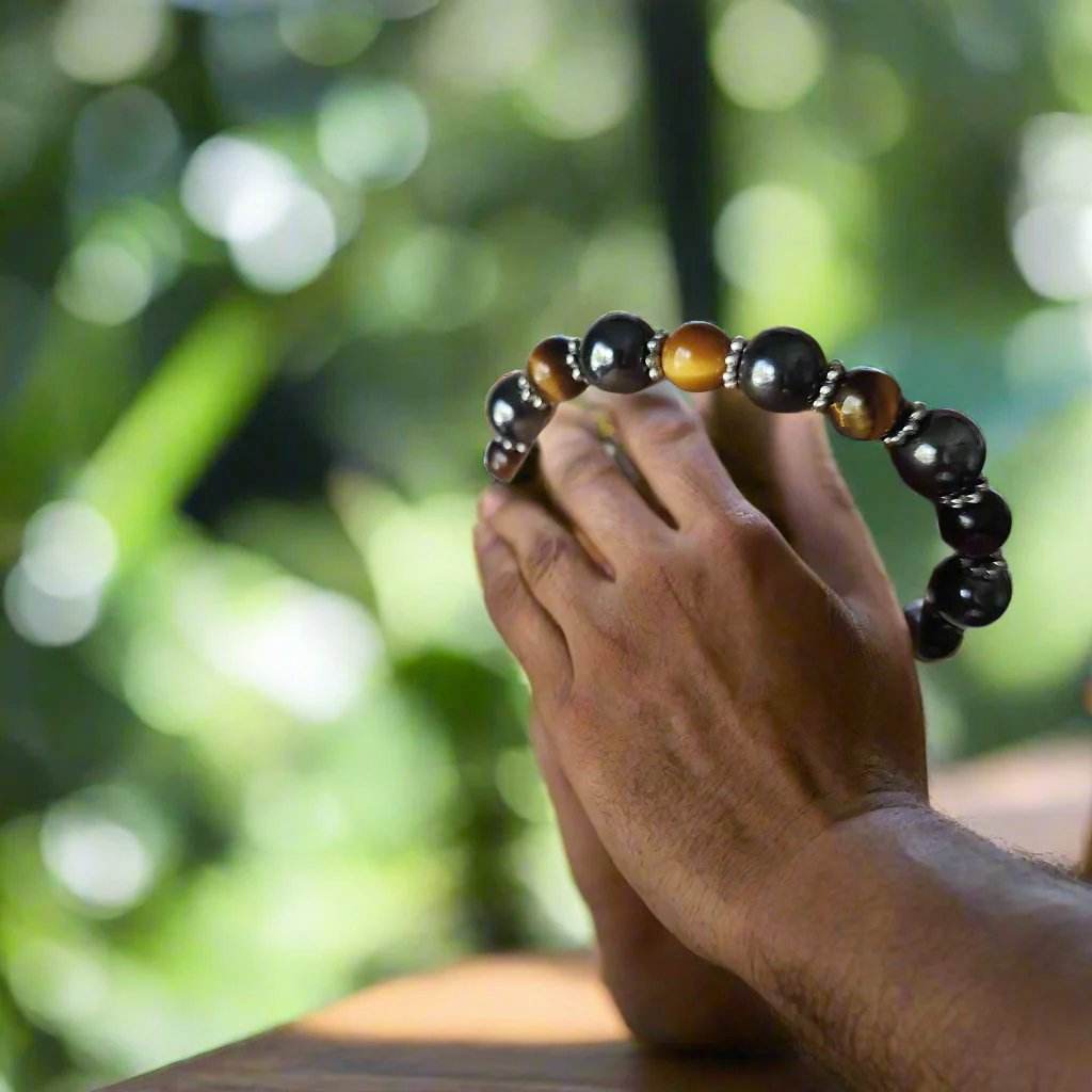 Men's Tiger's Eye & Hematite Drawstring Bracelet – 8mm/9mm Beads - adjustable