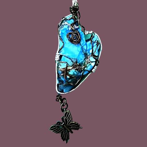 Sea Sediment Jasper Pendant Wire Wrapped With Buttery Charm - South Florida Boho Boutique