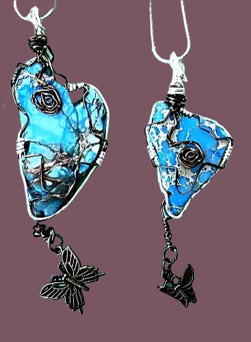 Sea Sediment Jasper Pendant Wire Wrapped With Buttery Charm - South Florida Boho Boutique
