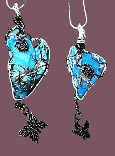 Sea Sediment Jasper Pendant Wire Wrapped With Buttery Charm - South Florida Boho Boutique