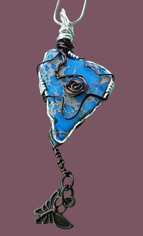 Sea Sediment Jasper Pendant Wire Wrapped With Buttery Charm - South Florida Boho Boutique