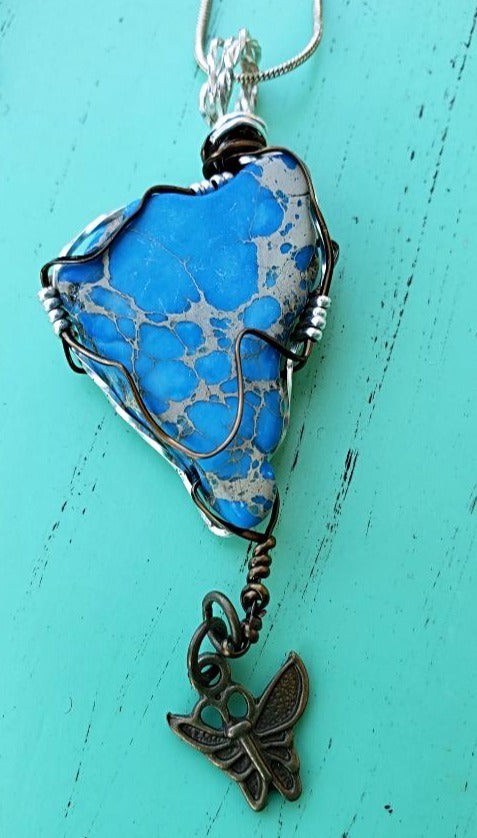 Sea Sediment Jasper Pendant Wire Wrapped With Buttery Charm - South Florida Boho Boutique