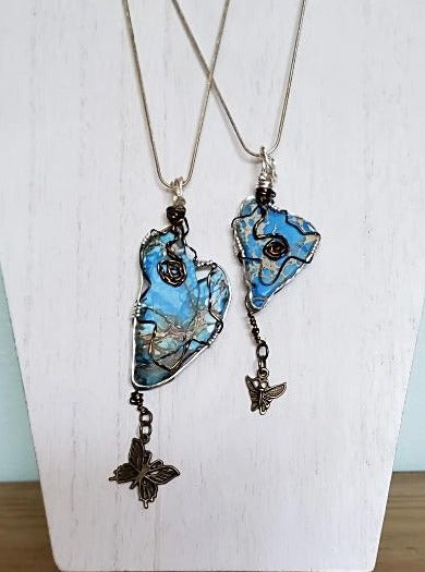 Sea Sediment Jasper Pendant Wire Wrapped With Buttery Charm - South Florida Boho Boutique
