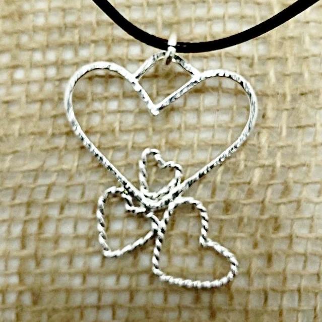 Sterling Silver Quadruple Heart Hammered and Twisted Combo- Interchangeable  Chain