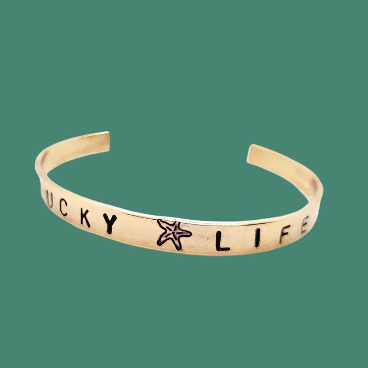 Copper Bracelet Cuff Smooth Surface And Stamped Words and Symbols - South Florida Boho Boutique