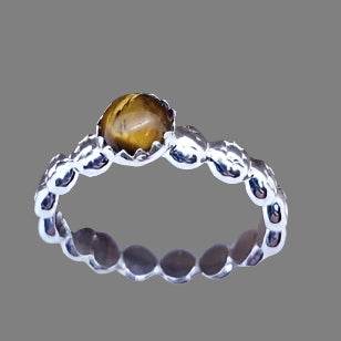 Sterling Silver Daisy Band with Tigers Eye Cabochon - South Florida Boho Boutique