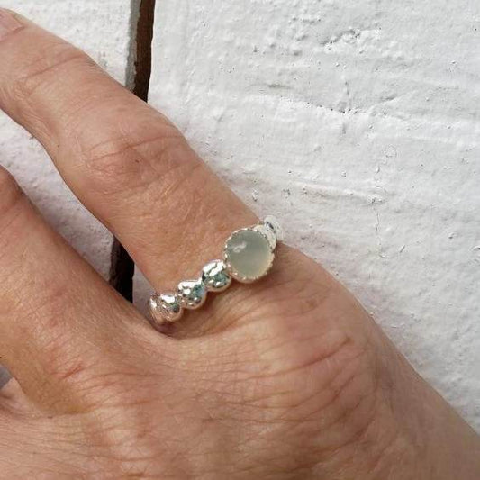 Sterling Silver Daisy Flower Band With Moonstone - South Florida Boho Boutique