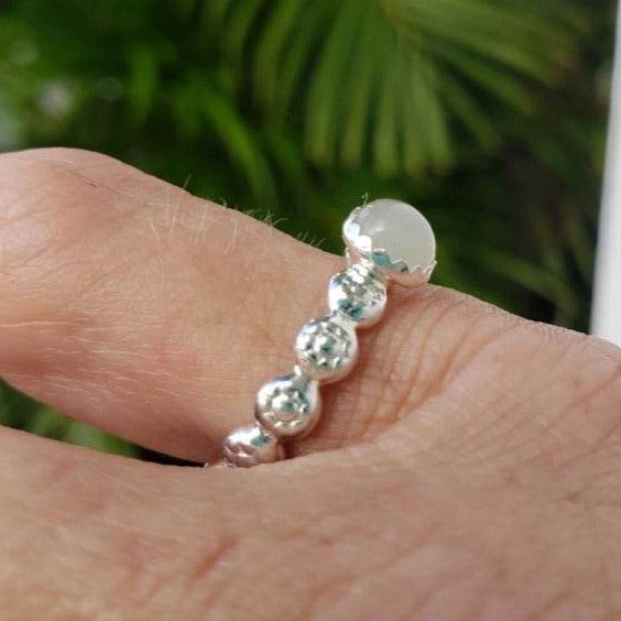 Sterling Silver Daisy Flower Band With Moonstone - South Florida Boho Boutique