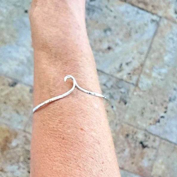 Sterling Silver Wave Delicate Bracelet Cuff Hammered Style - South Florida Boho Boutique