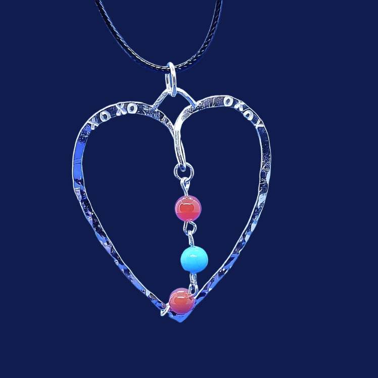 Sterling Silver Hammered Heart Pendants With Gemstones - Interchangeable Chain - South Florida Boho Boutique