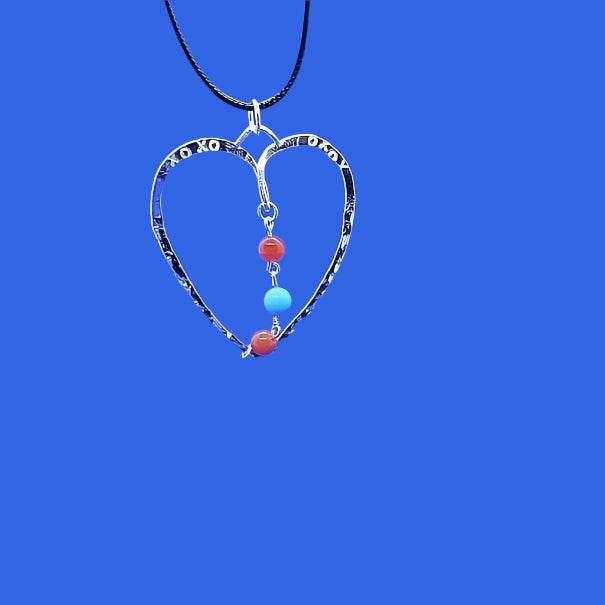 Sterling Silver Hammered Heart Pendants With Gemstones - Interchangeable Chain - South Florida Boho Boutique